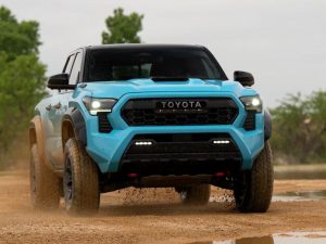 Toyota Tacoma driving in the desert.