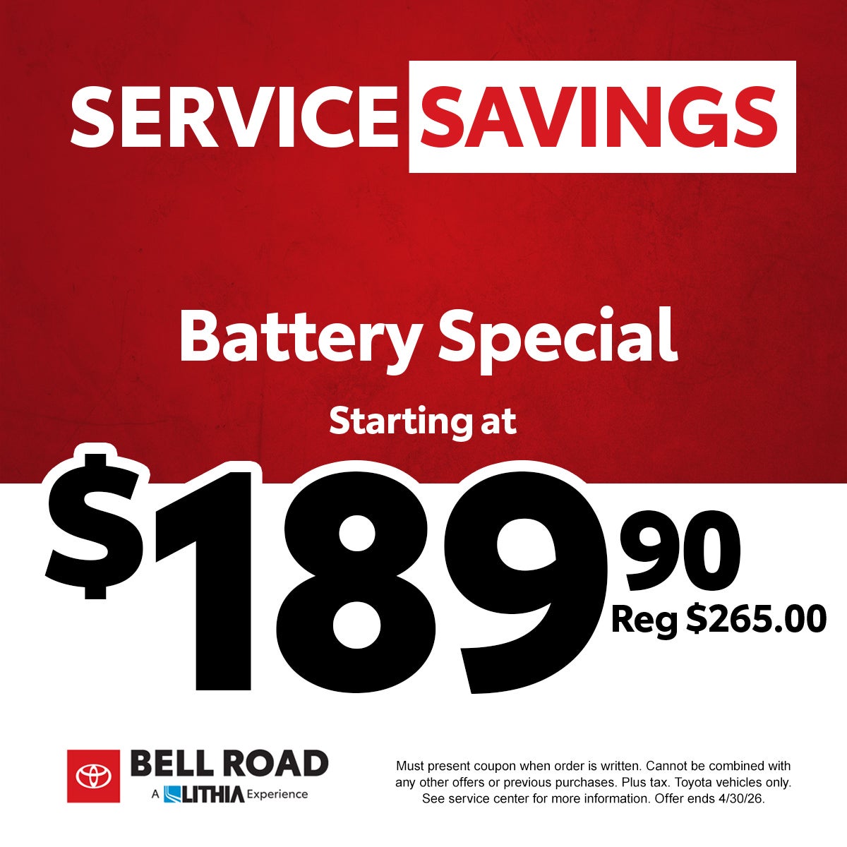 Battery Special - $189.90