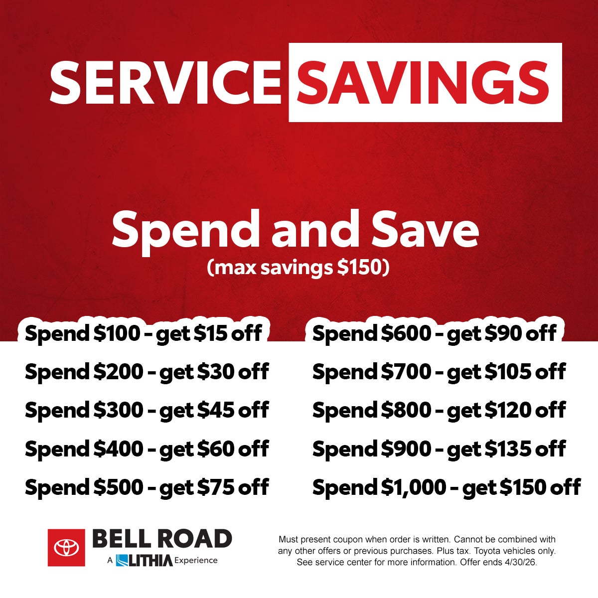 Spend and Save On Service