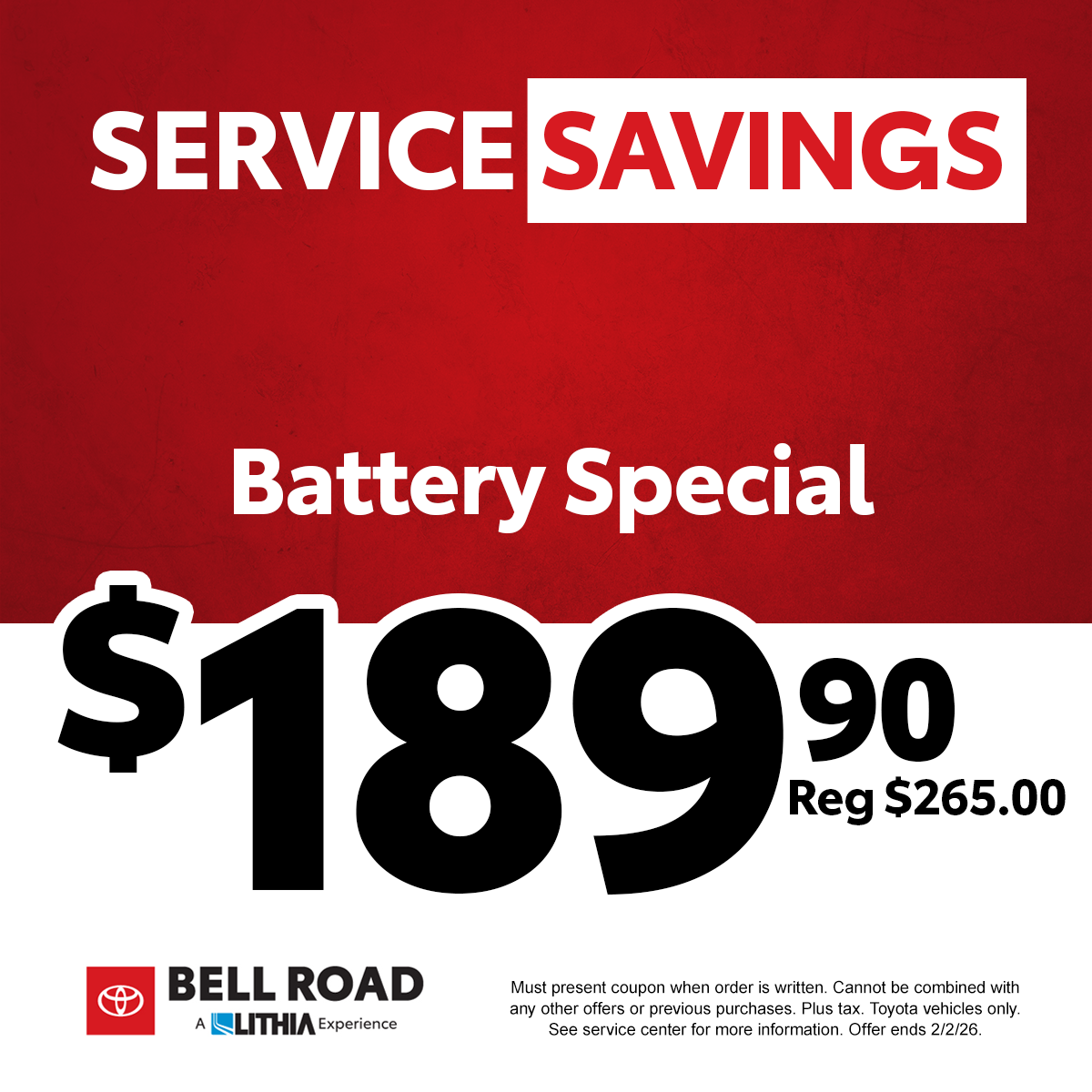 Battery Special - $189.90