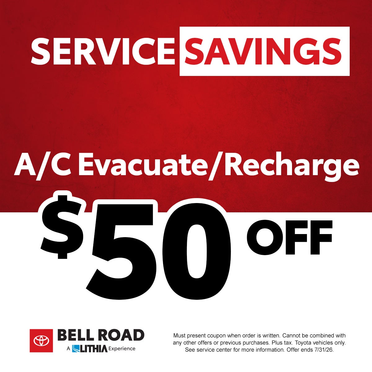 A/C Evaluate / Recharge - $50 Off